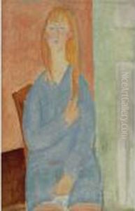 Jeune Fille Assise, Les Cheveux Denoues (jeune Fille En Bleu) by Amedeo Modigliani