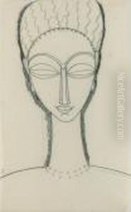 Tete De Face Avec Double Collier Et Boucles D'oreilles by Amedeo Modigliani