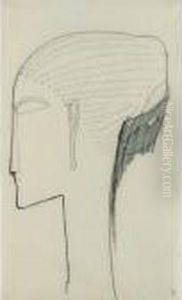 Tete De Profil A Gauche Avec Chignon Et Boucles D'oreilles