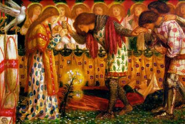 How Sir Galahad, Sir Bors and Sir Percival were Fed with the Sanc Grael; But Sir Percival's Sister Died by the Way 1864 - view 1