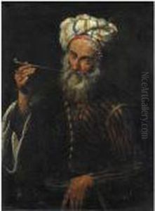 Ritratto Di Orientale Che Fuma Una Pipa