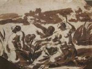 The Crossing Of The Red Sea 
Black Chalk And Brown Wash14 X 19cm French School Harvesters Resitng 
Pen Andbrown Ink 10 X 9cm Two