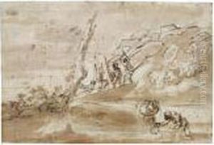 A Landscape With Fishermen by Pier Francesco Mola