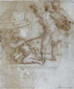 A Soldier Threatening A Kneeling Man With His Sword by Pier Francesco Mola