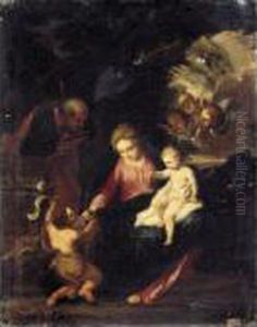 The Holy Family With Saint John The Baptist by Pier Francesco Mola