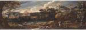 A Landscape With Drovers And Their Animals Beside A River, A Classical Town Beyond A Landscape With Drovers And Their Animals Beside A River, A Classical Town Beyond