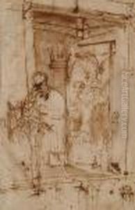 Recto: Figures In An Architectural Setting, With Further Studies Of Architecture by Pier Francesco Mola
