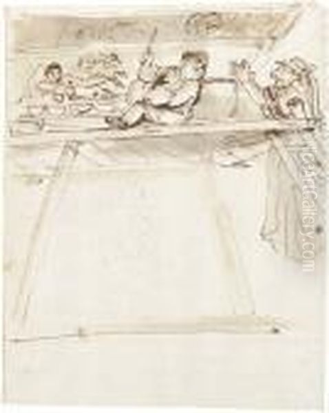 A Caricature Of Pier Francesco
Mola Interrupting Giovanni Battistapasseri Painting A Ceiling Decoration
Of A Reclining Venus - view 1