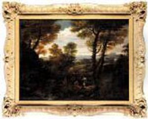 A Classical Landscape With Figures In The Foreground by Pier Francesco Mola