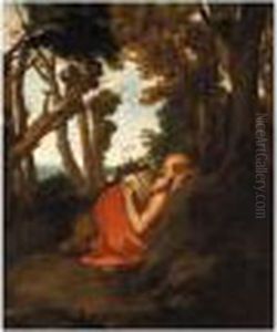 A Wooded Landscape With Saint Jerome Reading by Pier Francesco Mola