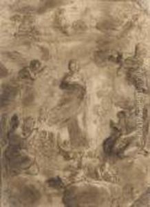 The Virgin Immaculate Below The Trinity Surrounded By Putti Andangels