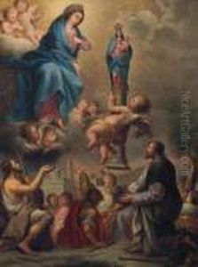 An Angel Presenting A Statue Of
The Madonna And Child To Themadonna With John The Baptist, Saint Roch
And Other Saints by Pier Francesco Mola