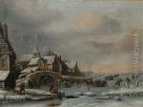 Hollandische Winterlandschaft
Miteingefrorenem Stadtbild Und Reicher Figurenstaffage Beim Eislauf - view 1