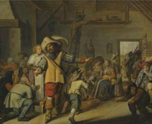 An Interior With Sodliers And Figures In A Tavern by Jan Miense Molenaer