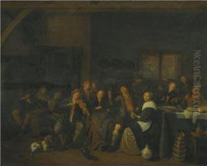 A Tavern Interior With Numerous Peasants Making Music And Merrymaking by Jan Miense Molenaer