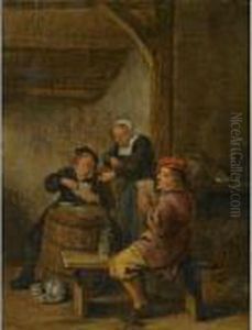 Tavern Interior With Peasants Playing Cards by Jan Miense Molenaer