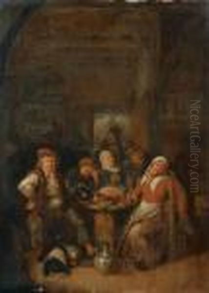 Taverneninterieur Mit Trinkenden Mannern Und Frauen - view 1