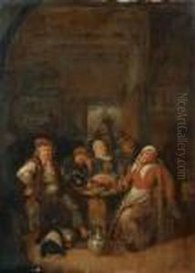 Taverneninterieur Mit Trinkenden Mannern Und Frauen by Jan Miense Molenaer
