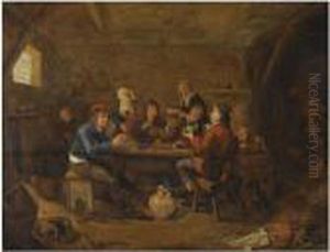 Figures Drinking And Smoking In An Inn, With An Amorous Couplein The Background by Jan Miense Molenaer