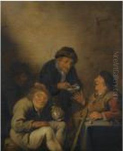 An Interior Scene With Peasants Drinking And Smoking