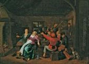 Wirtshausszene Mit Zechern Und Musikanten.