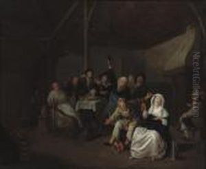 Mixed Company Eating And Drinking In An Interior by Jan Miense Molenaer