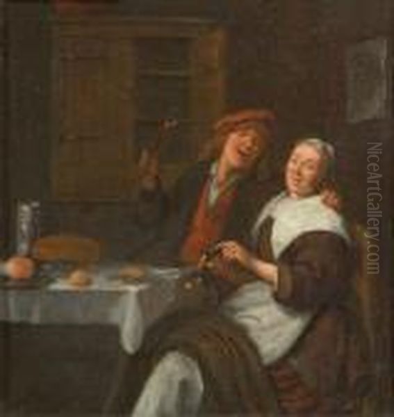 A Couple Drinking In An Interior - view 1