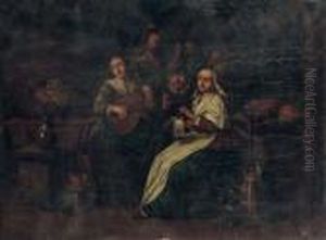 Peasants Making Music In An Interior, A Couple Beyond by Jan Miense Molenaer