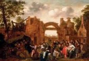 Villagers Merrymaking And Playing La Main Chaude Amongst Ruins by Jan Miense Molenaer