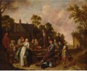 A Merry Company Drinking And Eating Outside An Inn by Jan Miense Molenaer