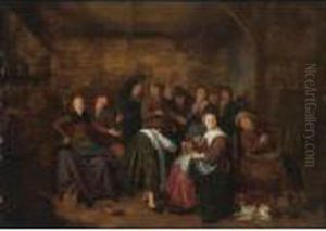 Peasants In An Inn Playing by Jan Miense Molenaer