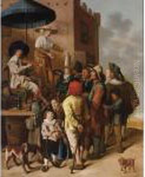 A Quack And His Assistant Advertising Their Wares In A Village - view 1