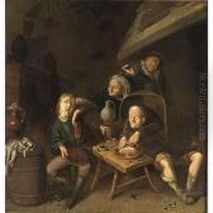 Peasants Drinking And Eating Near A Fireplace by Jan Miense Molenaer
