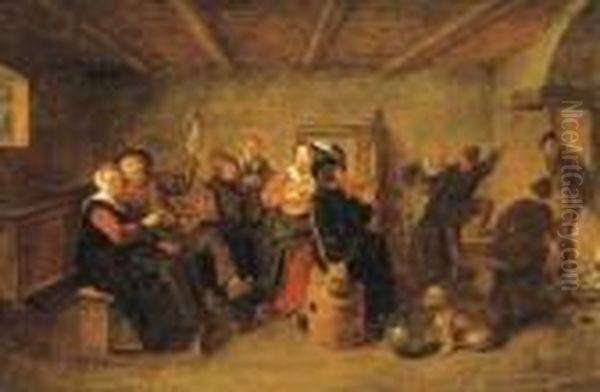 Peasants Drinking And Making Music In A Tavern - view 1