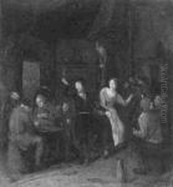 Taverneninterieur Mit Kartenspielern Und Einem Tanzenden Bauern - view 1
