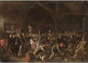 A Tavern Interior With Peasants Drinking, Singing And Merrymaking by Jan Miense Molenaer