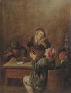 Peasants Smoking And Drinking By A Table