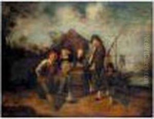 A River Landscape With Boors Smoking, Drinking And Carousing Outside A Cottage