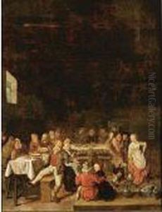 Revellers In A Barn by Jan Miense Molenaer