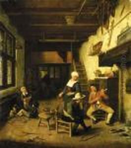 A Village Landscape With Peasants Gathered Around A Cockfight by Jan Miense Molenaer