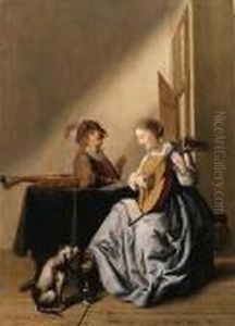 A Young Woman Playing A Lute With A Youth Singing In Aninterior by Jan Miense Molenaer