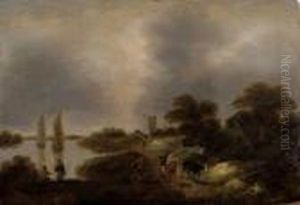 Paysage Fluvial Aux Pecheurs Et Au Troupeau by Claes Molenaar (see Molenaer)
