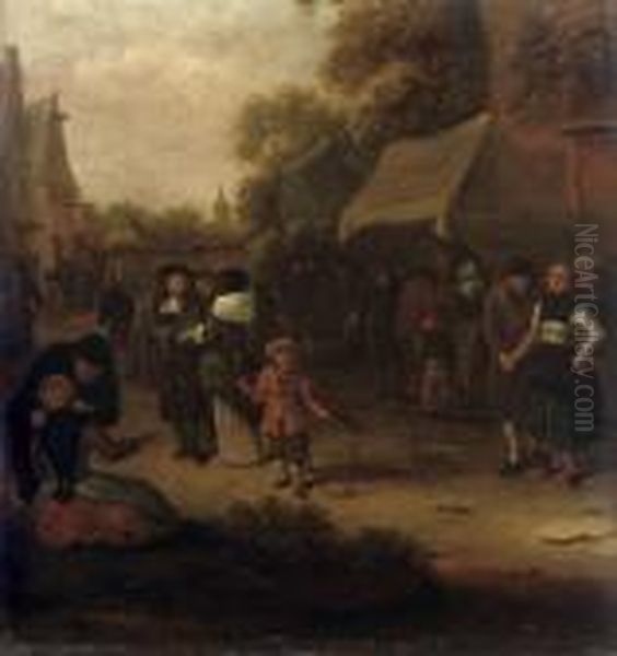 A Village Scene With Numerous Figures - view 1