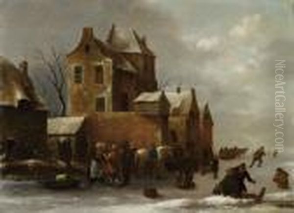 Winterlandschaft Mit Zugefrorenem Kanal - view 1