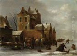 Winterlandschaft Mit Zugefrorenem Kanal by Claes Molenaar (see Molenaer)