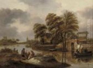 A River Landscape With Fishermen