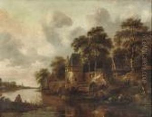 A River Landscape With Fishermen In Their Boats