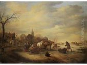 Dutch Figures And Horses On A Frozen River Dutch Figures And Horses On A Frozen River