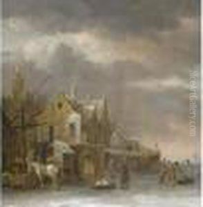Winterlandschaft Mit Altem Haus An Gefrorenem Ufer by Claes Molenaar (see Molenaer)