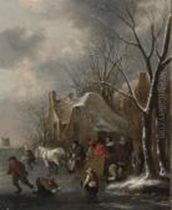 A Winter Landscape With Figures Desporting A Winter Landscape With Figures Desporting